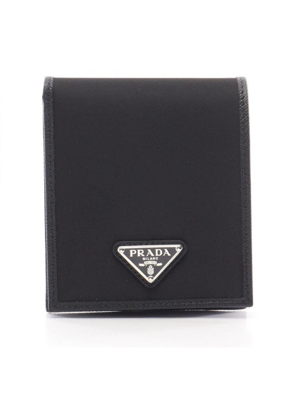 Prada Bifold Wallet Tessuto Black Nylon Saffiano Leather Triangle Logo